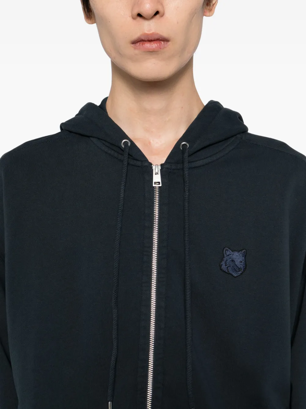 Maison Kitsuné Hoodie met rits en vossenkop-patch Blauw