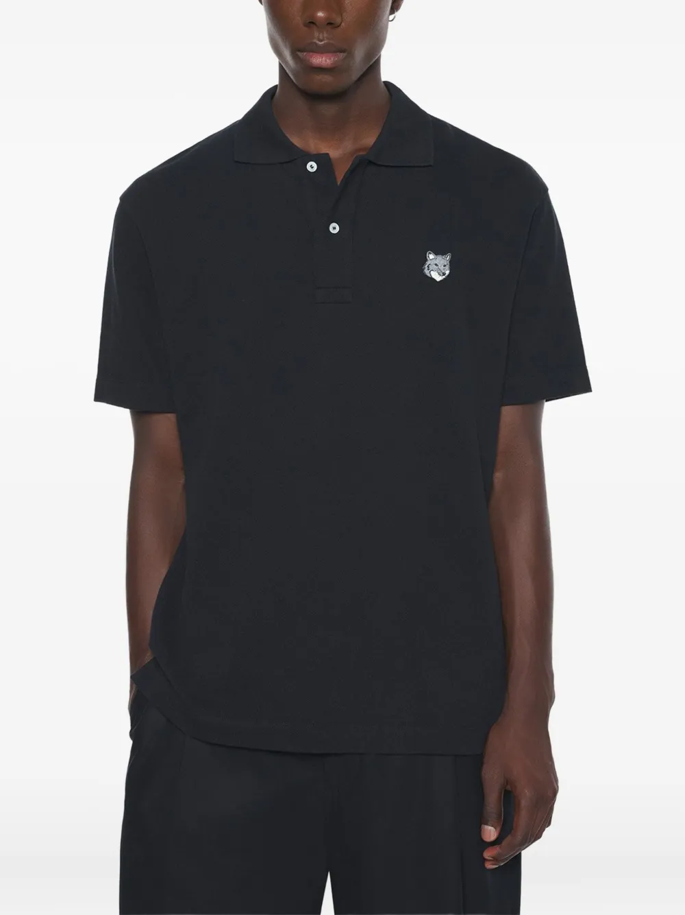 Maison Kitsuné Fox-head Embroidered Polo Shirt In Black