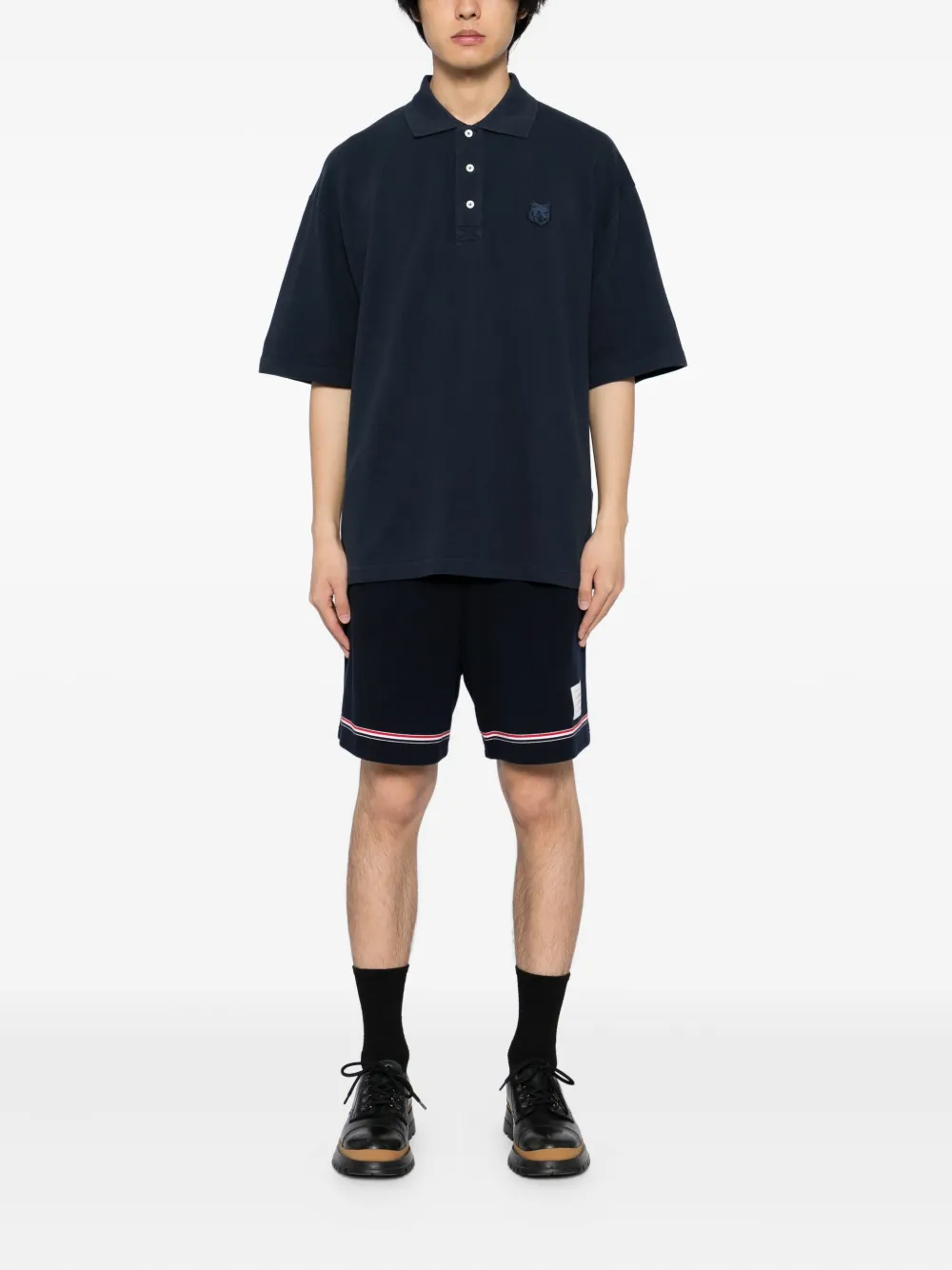 Maison Kitsuné Poloshirt met vossenkop-patch - Blauw