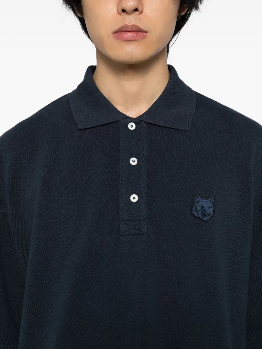 Maison Kitsuné Poloshirt met vossenkop-patch Blauw