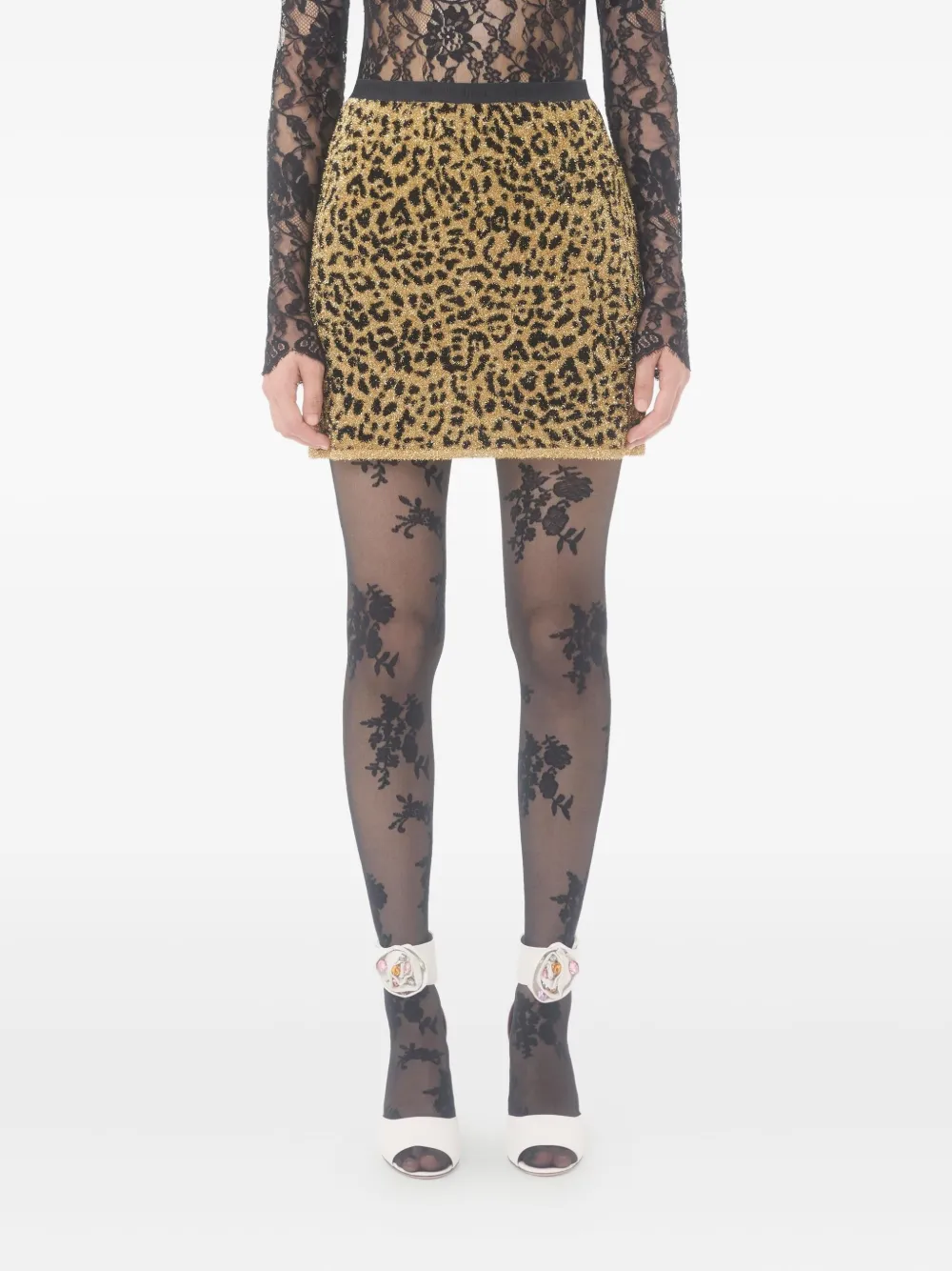 Valentino Jacquard Animal Print Lurex Knit Skirt Woman Animal Print Xs In Brown