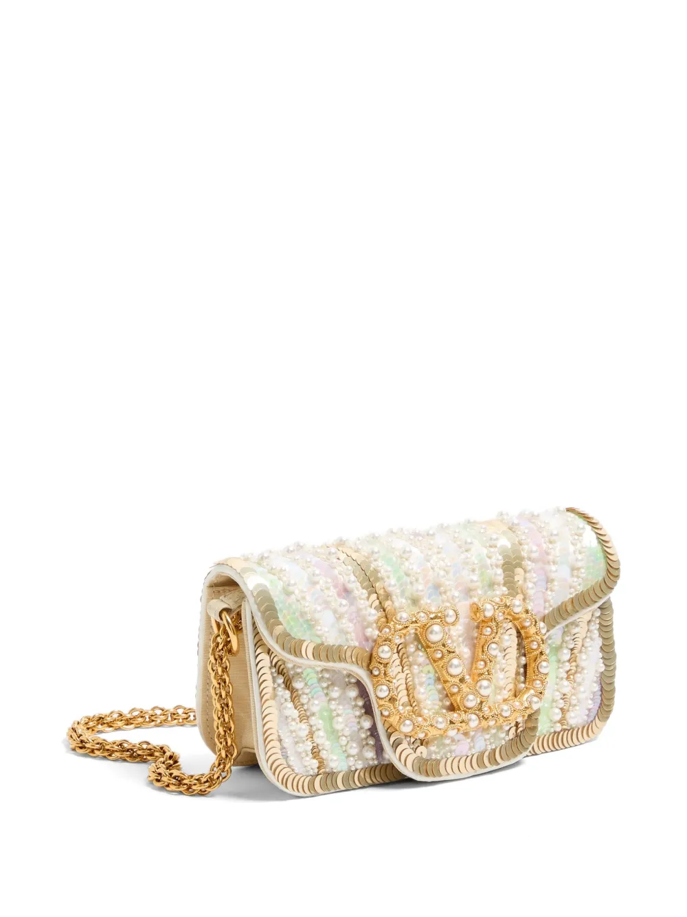 Valentino Garavani Locò kleine schoudertas met geborduurd logo Beige