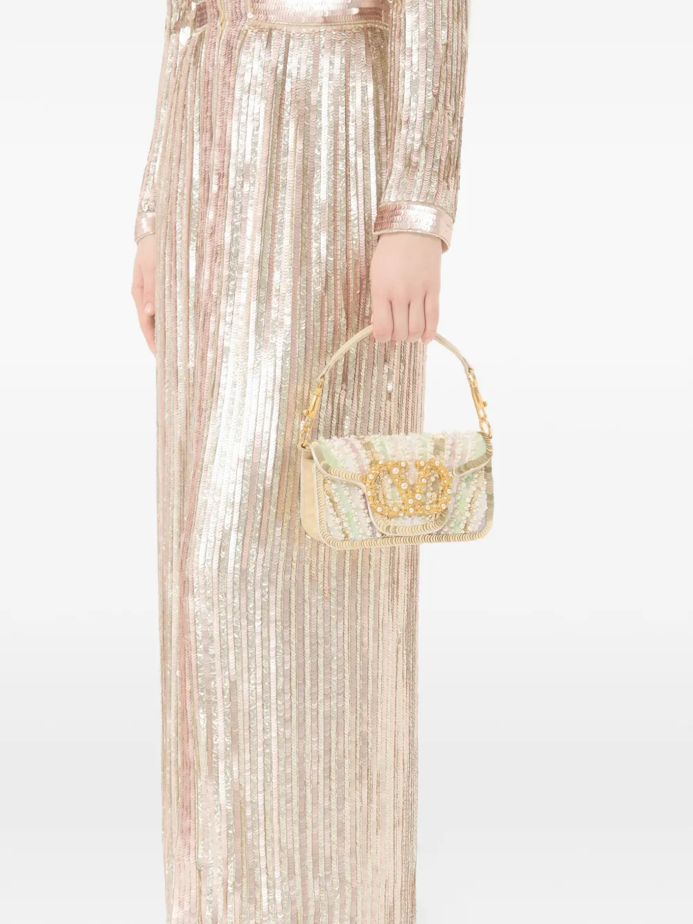 Valentino Garavani Locò kleine schoudertas met geborduurd logo Beige