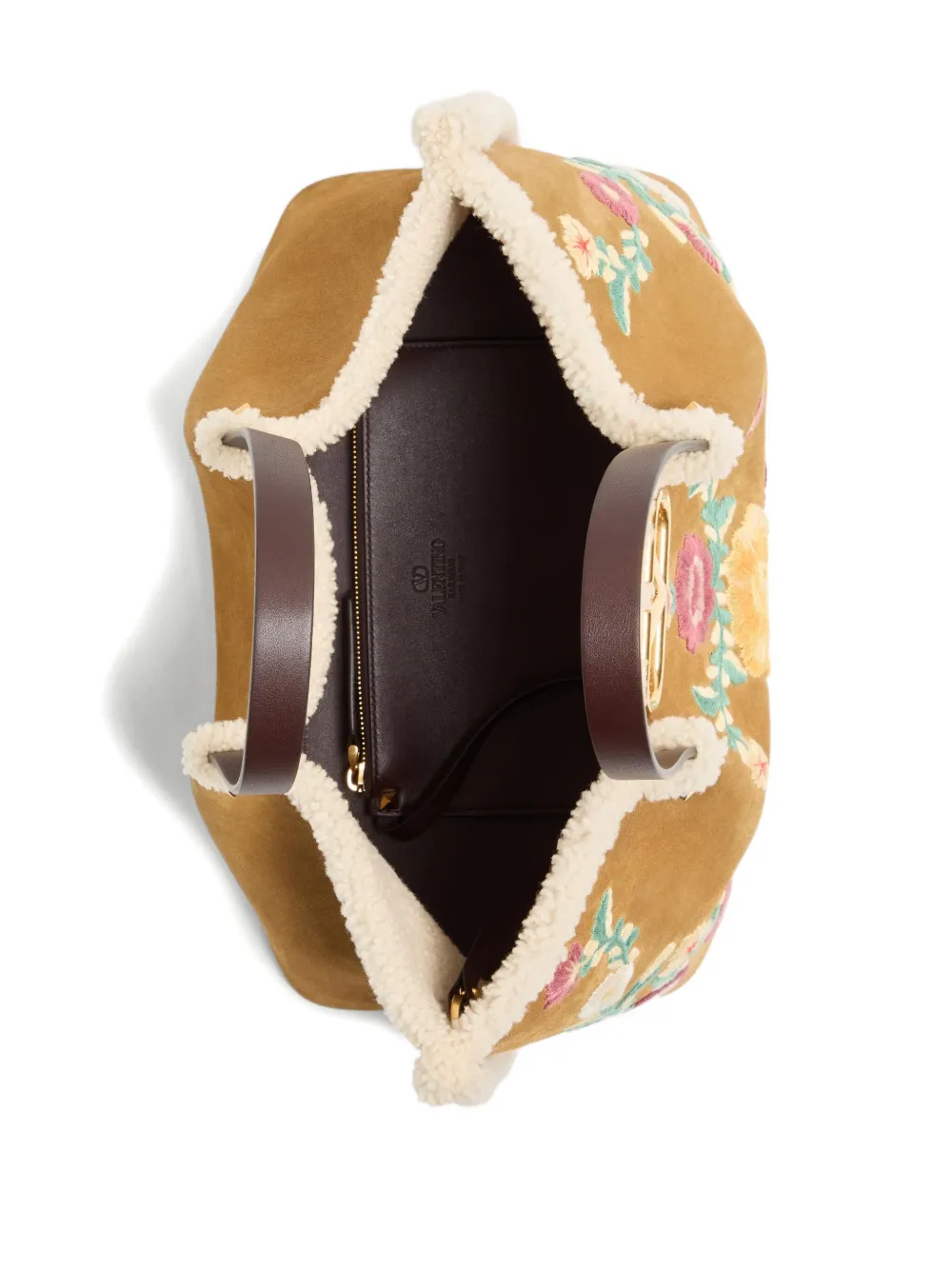 Valentino Garavani Medium VLogo Signature suède shopper met geborduurde bloemen Beige