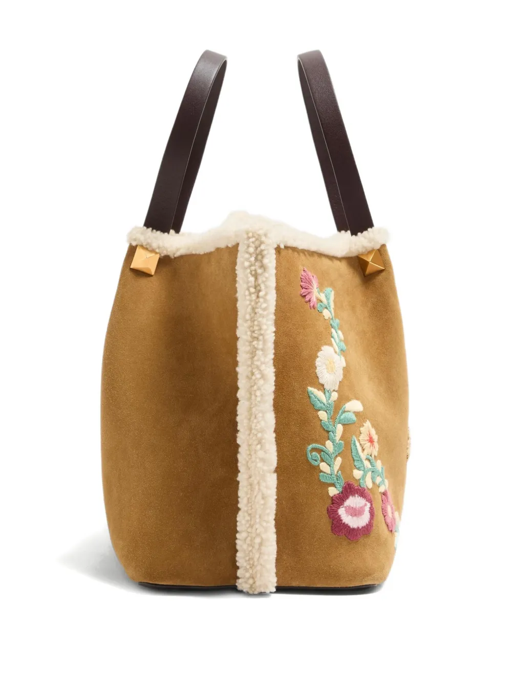 Valentino Garavani Medium VLogo Signature suède shopper met geborduurde bloemen Beige