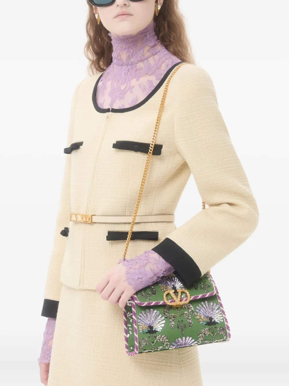 Valentino Garavani Garavani Mini Vsling Embroidered Handbag With Jewel Logo Woman Multicolour Uni In Green