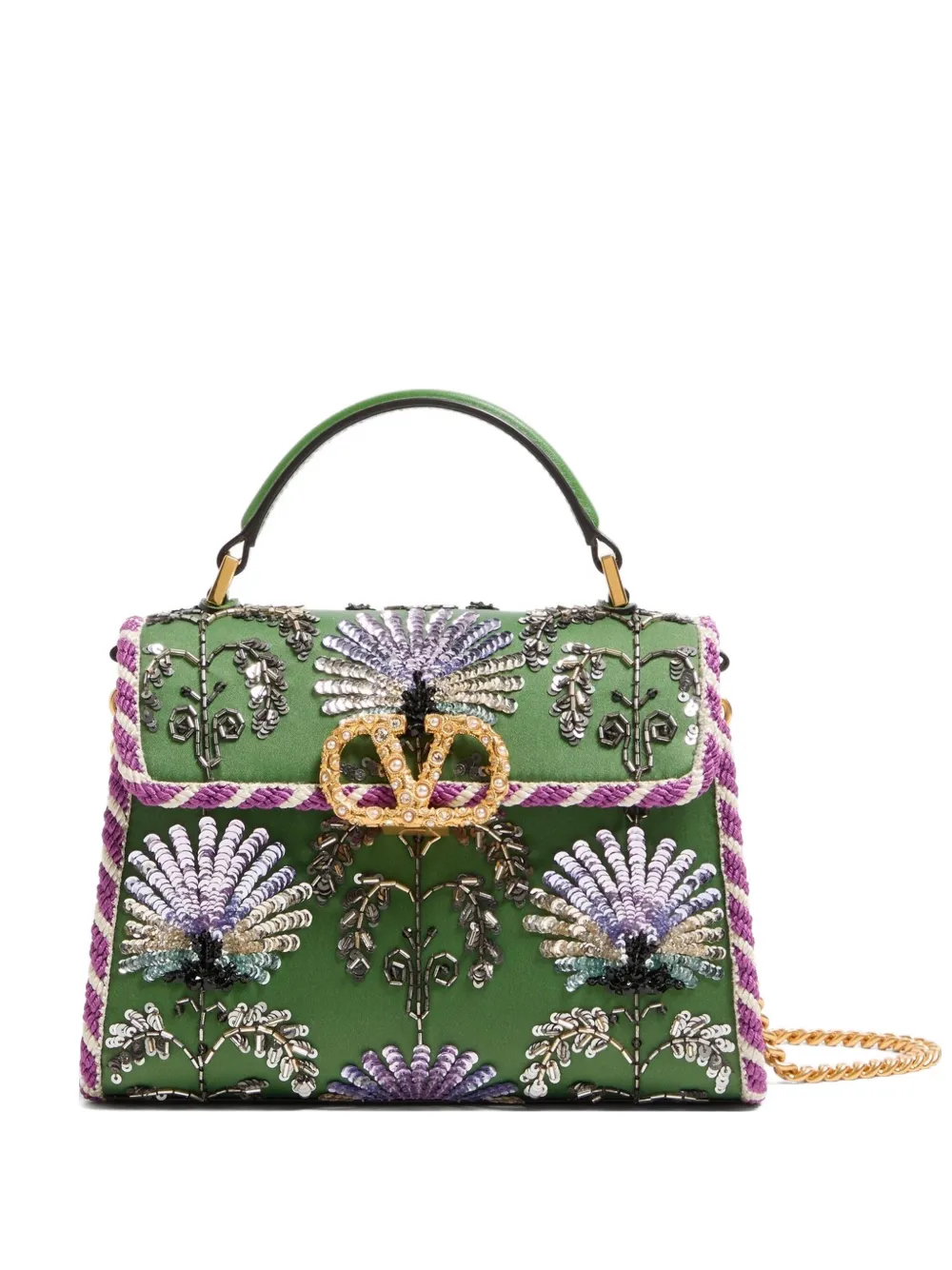 Valentino Garavani Mini Vsling Embroidered Jewel-logo Handbag In Green