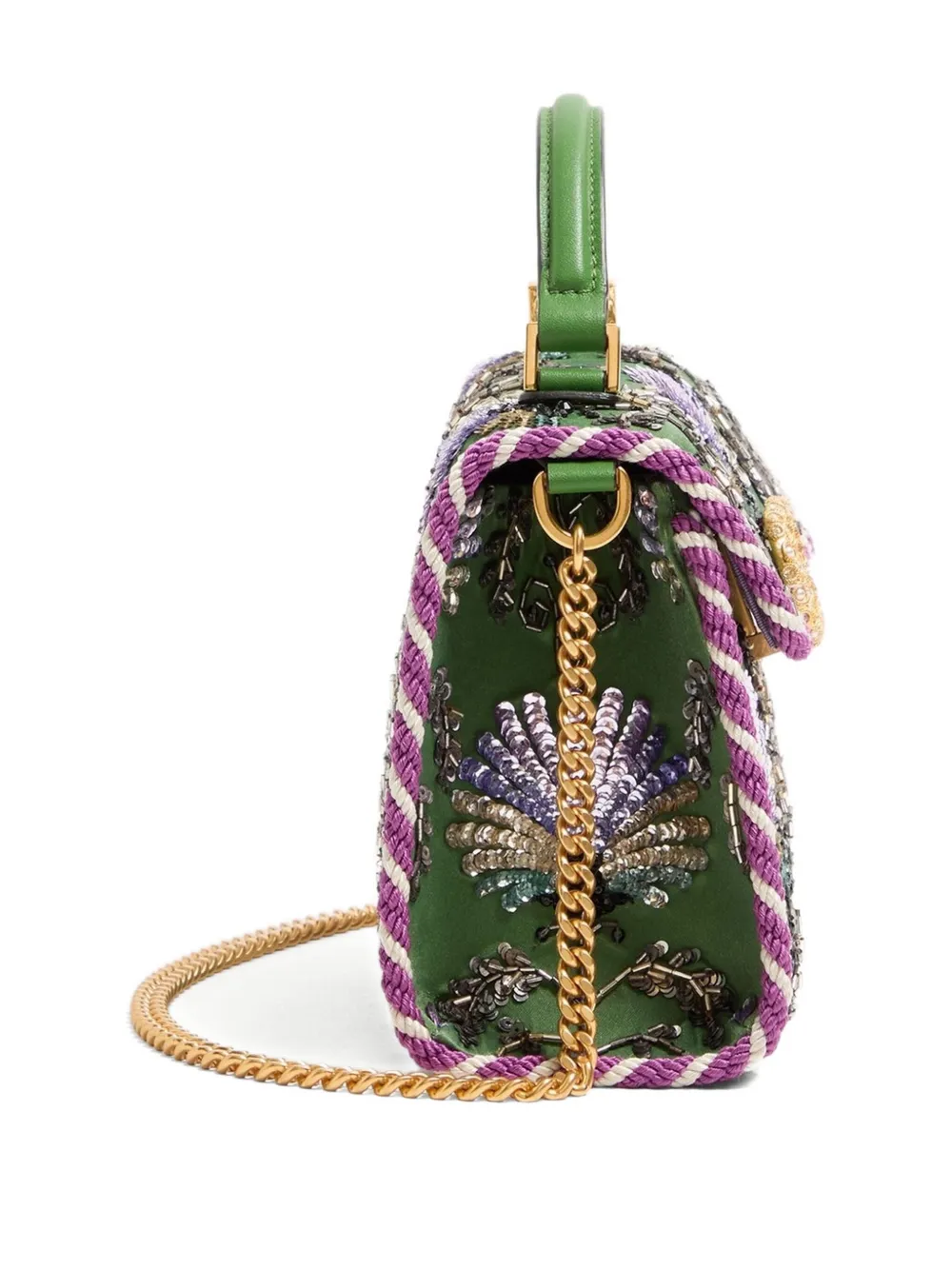 Valentino Garavani Garavani Mini Vsling Embroidered Handbag With Jewel Logo Woman Multicolour Uni In Green