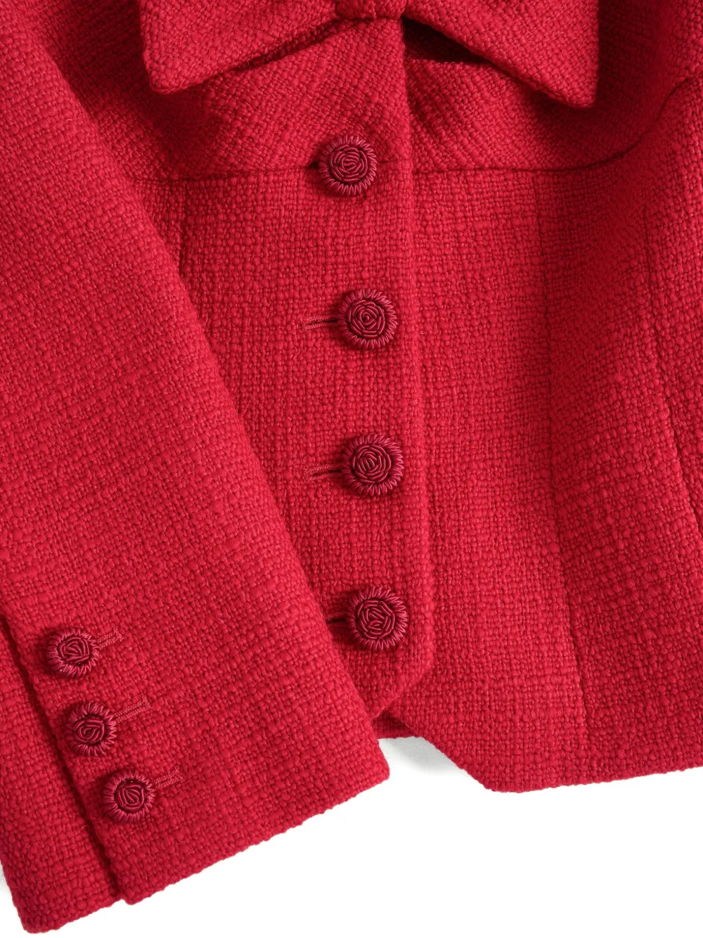 Valentino Textured Tweed Blazer Bow Detail In Red