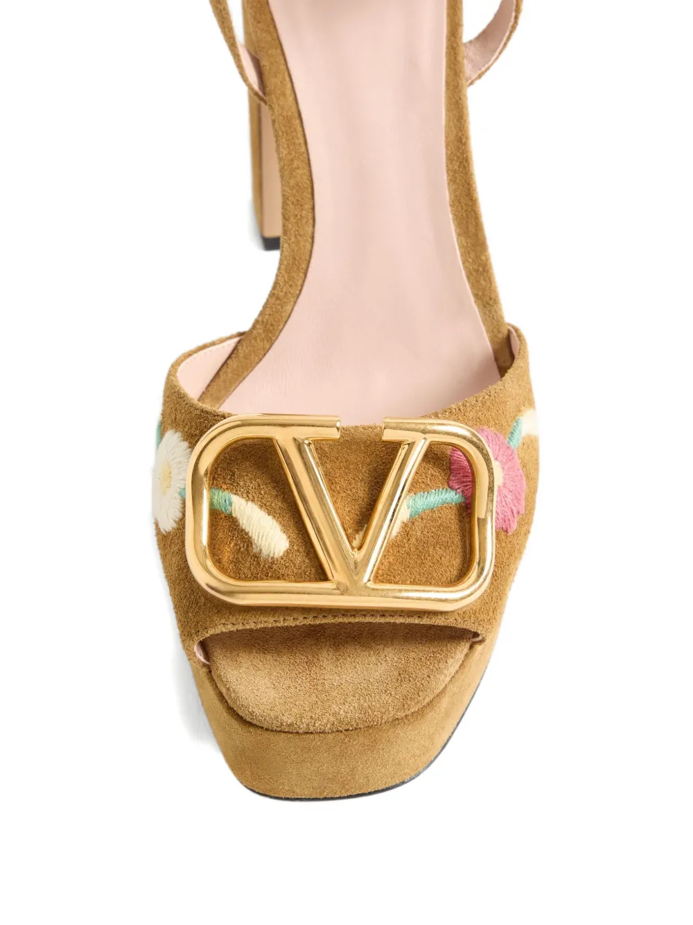 Valentino 115mm Vlogo Platform Floral Sandals In Brown