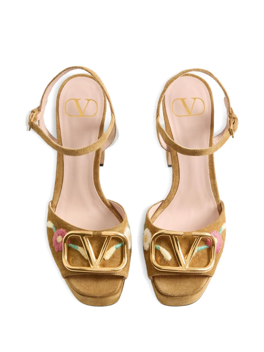 Valentino 115mm Vlogo Platform Floral Sandals In Brown