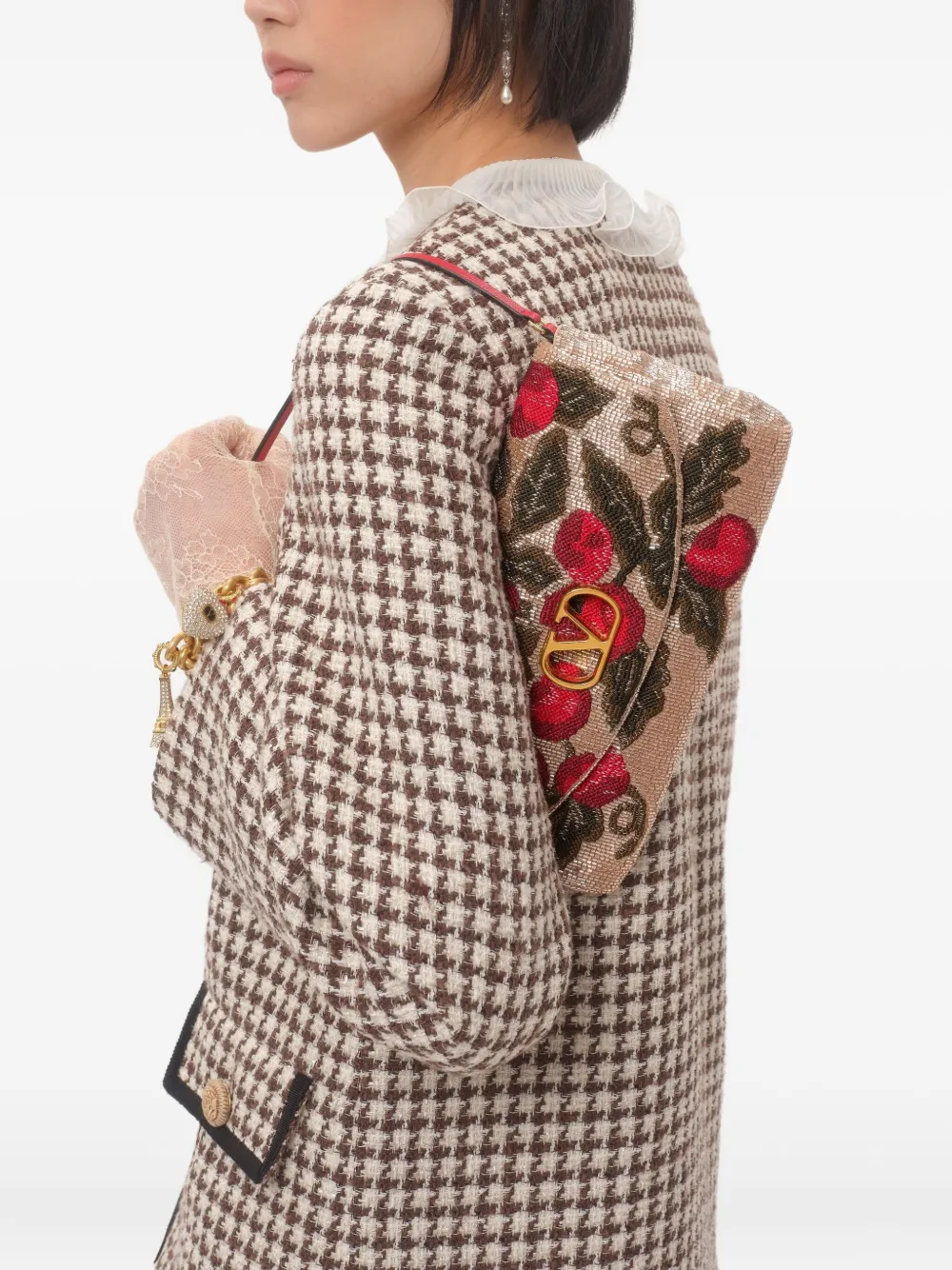 Valentino Garavani Schoudertas met geborduurde kralen Beige