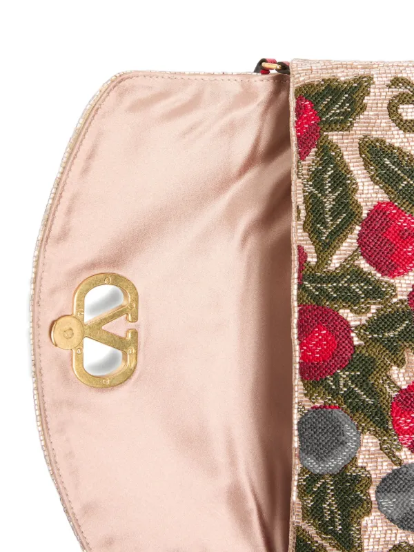 Valentino Garavani Embroidered Beaded Shoulder Bag Neutrals