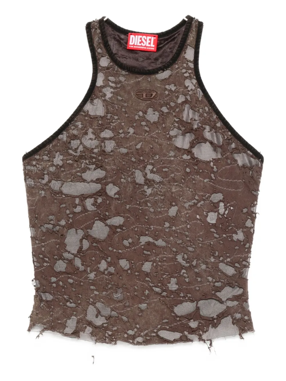 Diesel Logo Embroidered Distressed Sleeveless Top In Multi