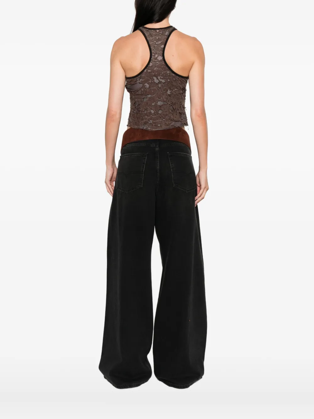 Diesel Logo Embroidered Distressed Sleeveless Top In Multi