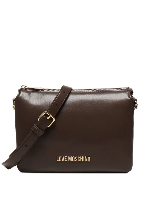 Love Moschino logo-plaque zip-top Shoulder Bag Brown