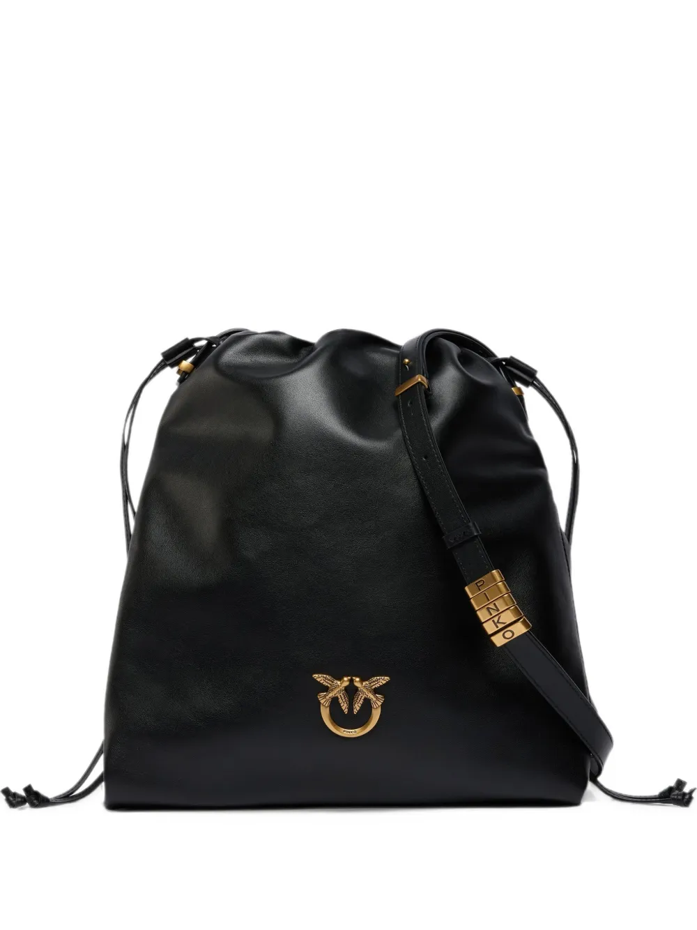PINKO drawstring leather shoulder bag - Nero