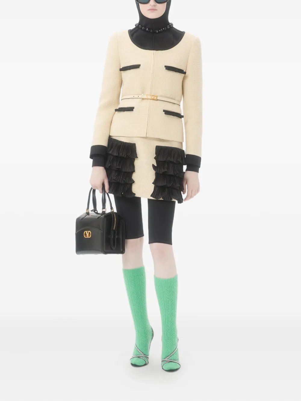 Valentino Garavani pleated-ruffle tweed skirt - Beige