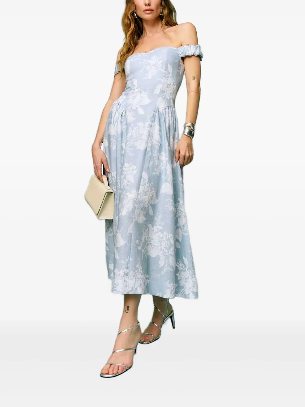 Reformation Abito a fiori con spalle scoperte - Blu