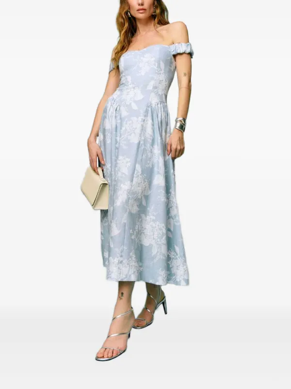 off the shoulder dress reformation Reformation Smocked Off The Shoulder Dress