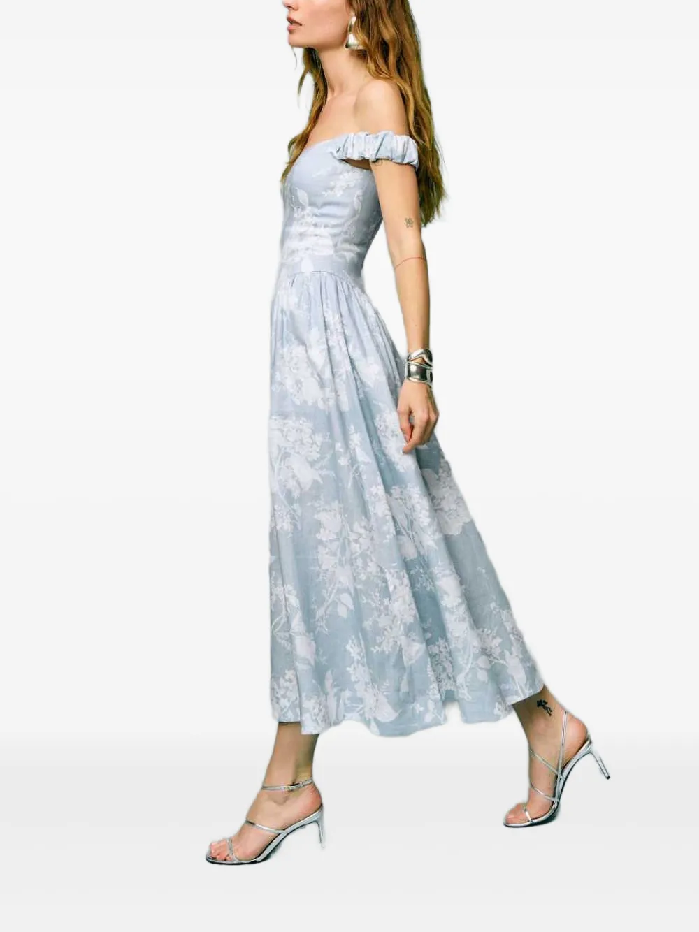 Reformation Jurk met bloemenprint - Blauw