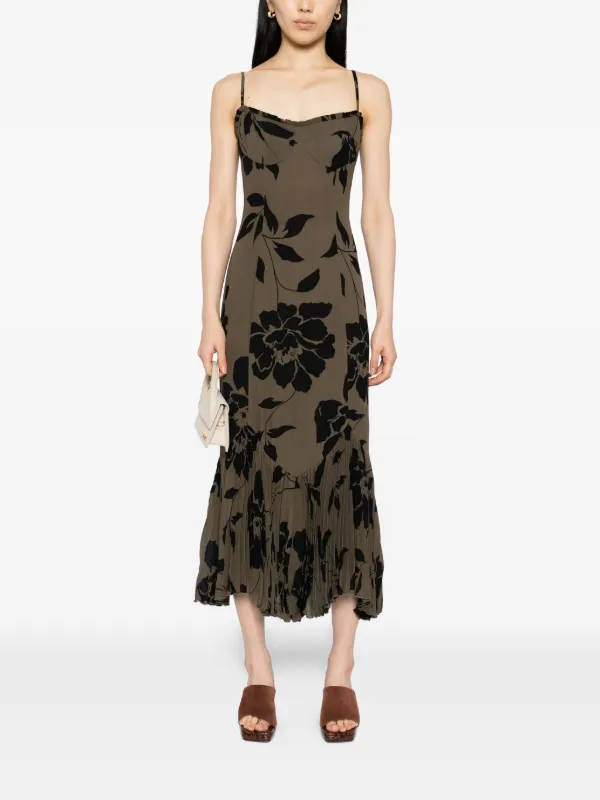 slim fit dress slacks Reformation Gwenyth Midi Wrap Dress Green Floral Print Crepe Size Medi –  Celebrity Owned