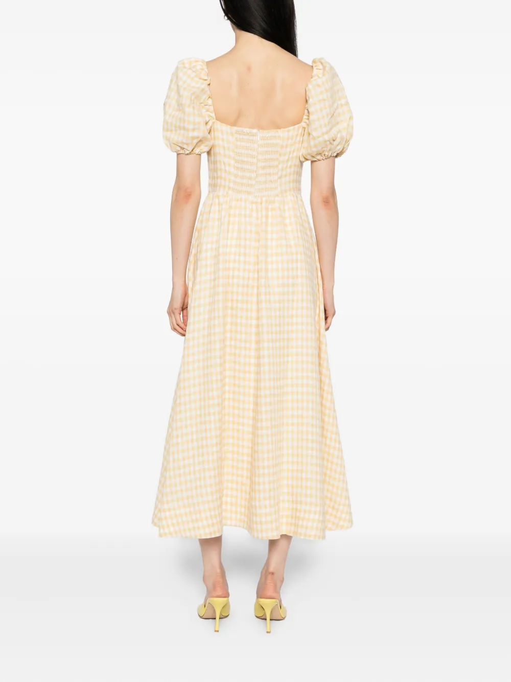 Reformation Marella Puff Sleeve Gingham Linen Midi Sundress In Yellow