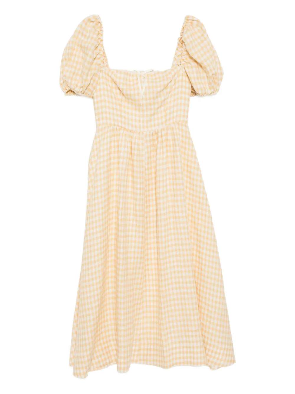 Reformation Marella Puff Sleeve Gingham Linen Midi Sundress In Yellow