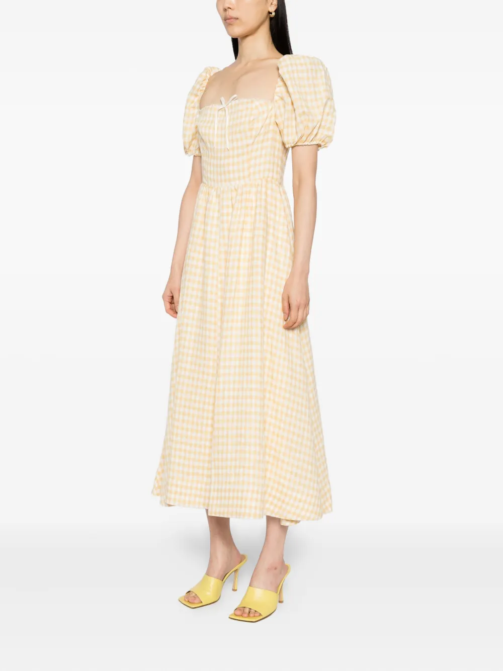 Reformation Marella Puff Sleeve Gingham Linen Midi Sundress In Yellow
