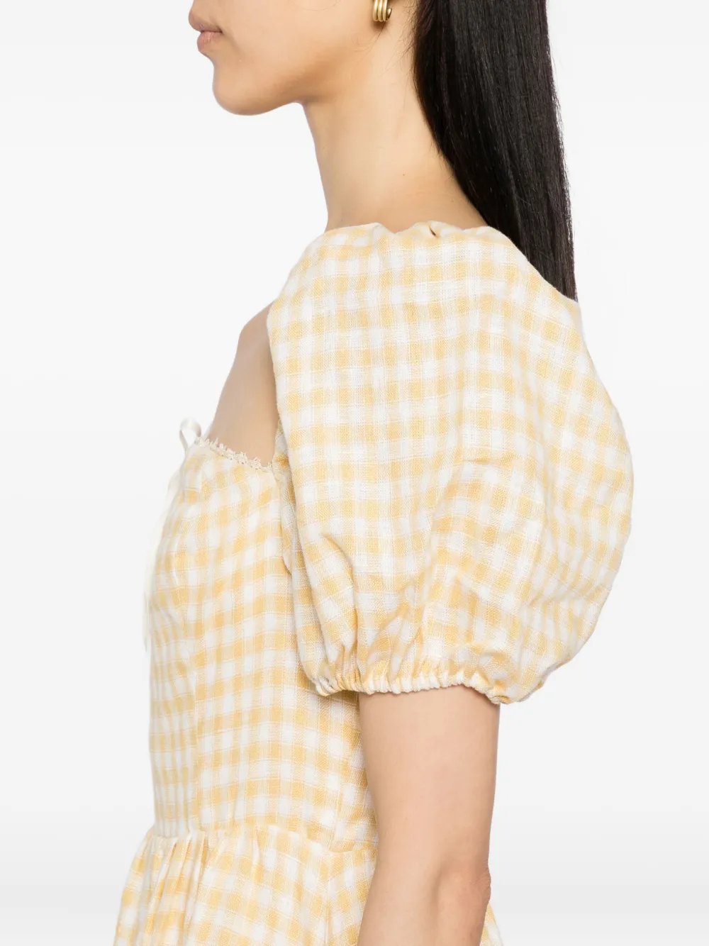 Reformation Marella Puff Sleeve Gingham Linen Midi Sundress In Yellow