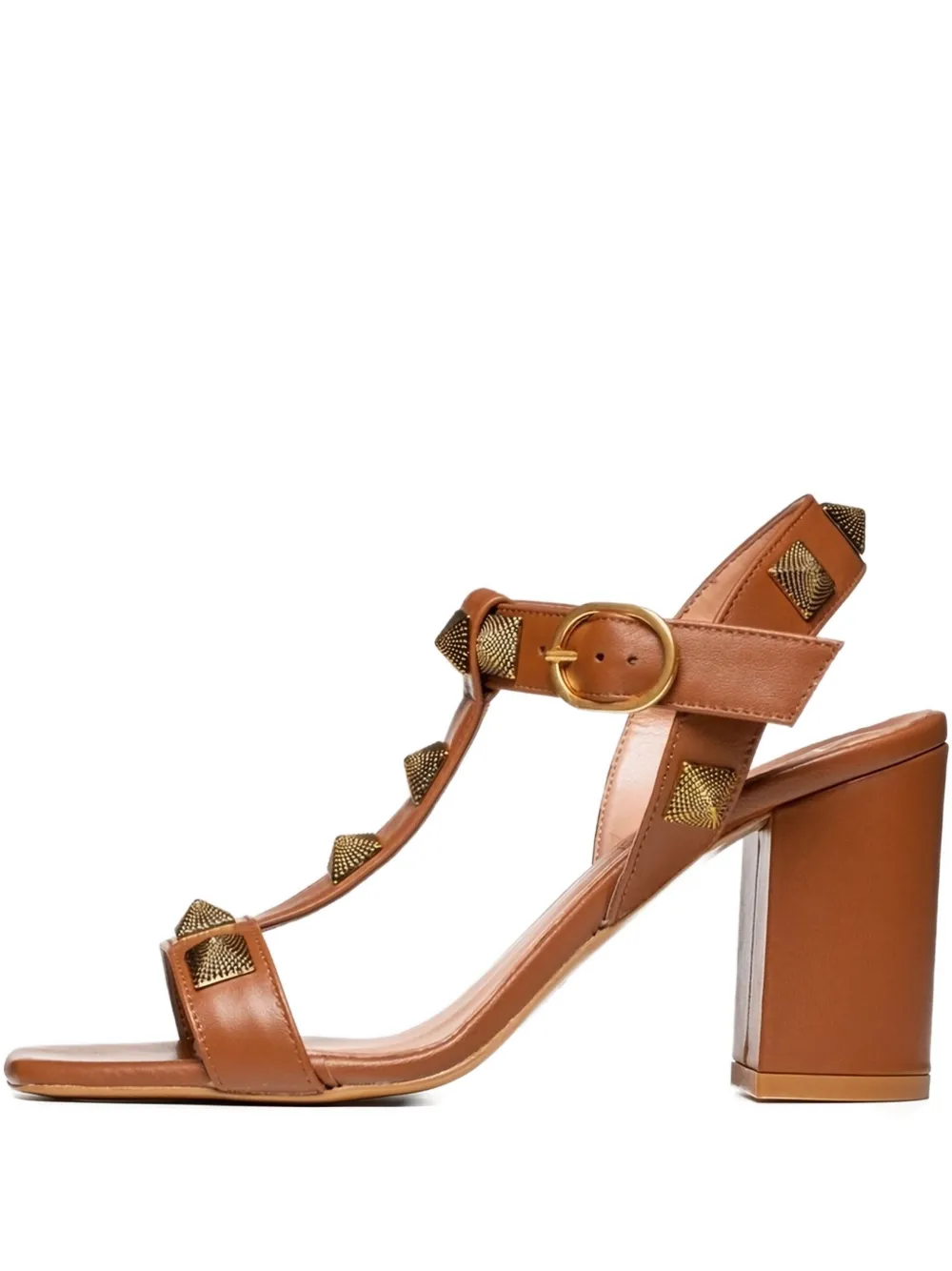 Poche Paris 85mm Lille studded T-bar sandals Brown