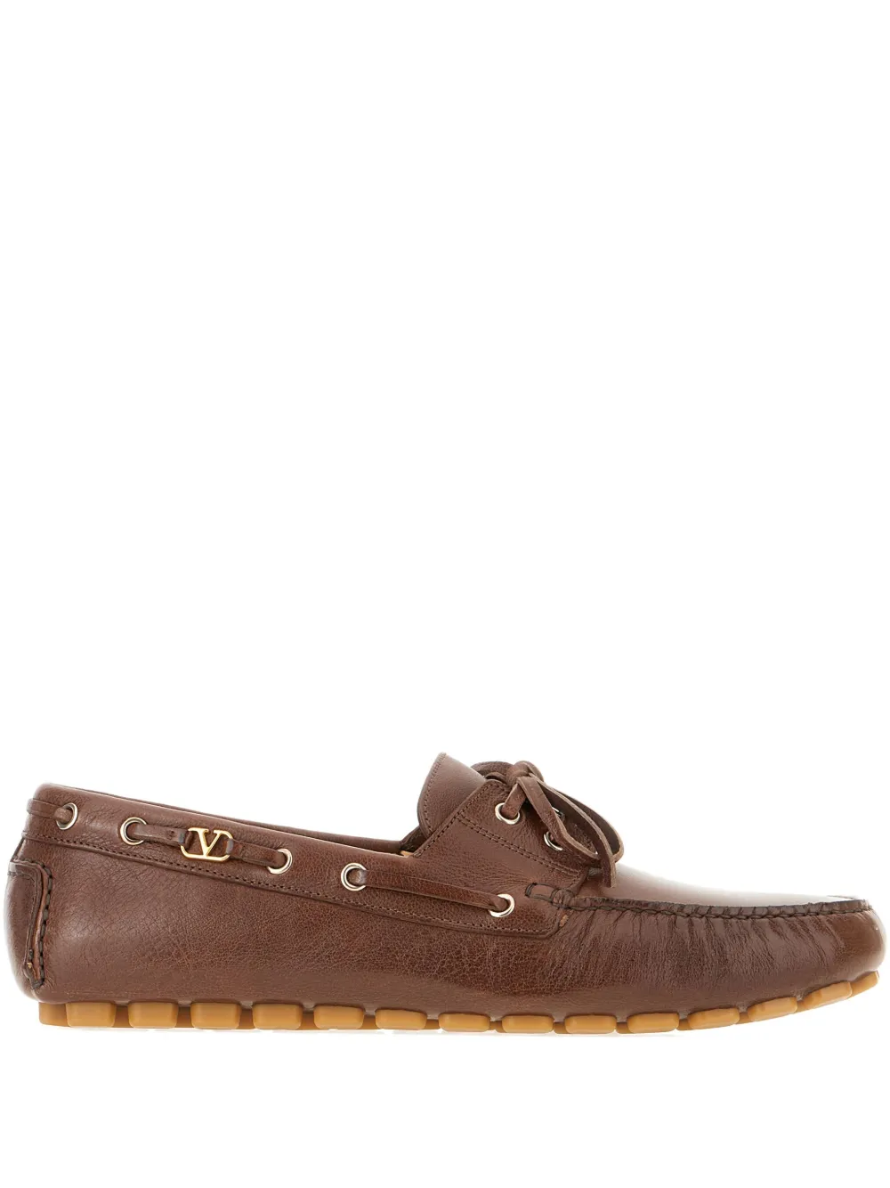 Valentino Garavani Lace-up Brown Leather Loafers