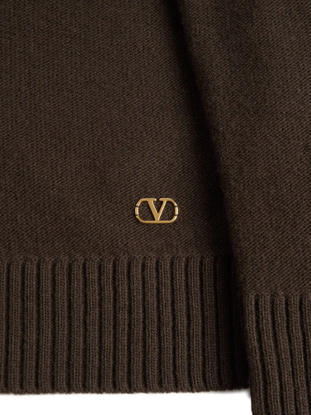 Valentino Virgin Wool Contrast V-neck Sweater In Brown