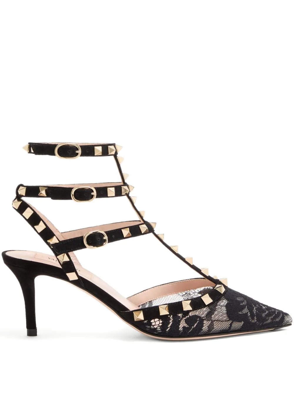 Valentino 65mm Rockstud Lace Stud Pumps In Black