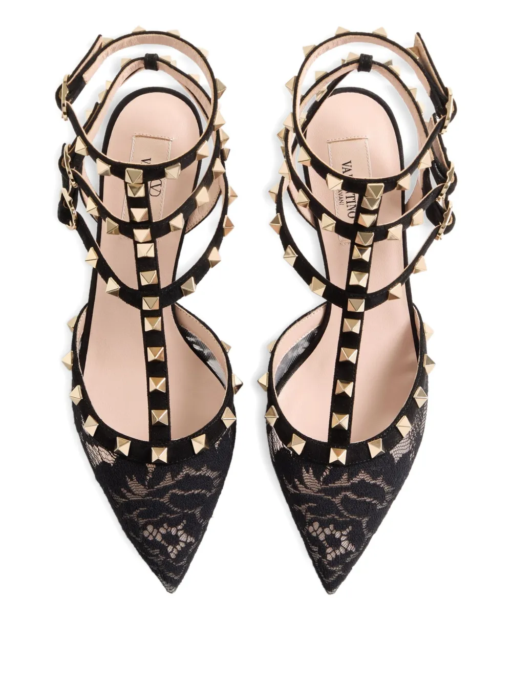 Valentino 65mm Rockstud Lace Stud Pumps In Black
