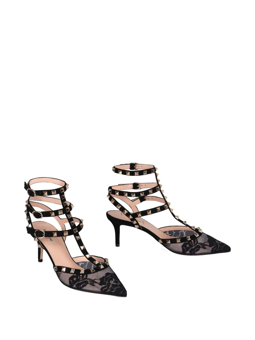 Valentino Garavani 65mm Rockstud pumps met kant Zwart