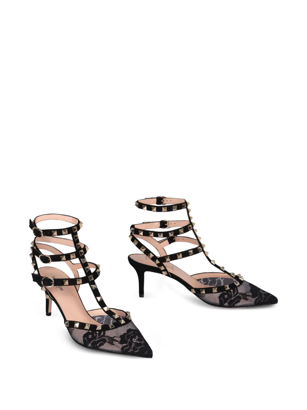  Valentino Garavani Rockstud Lace Stud Pumps - Black 