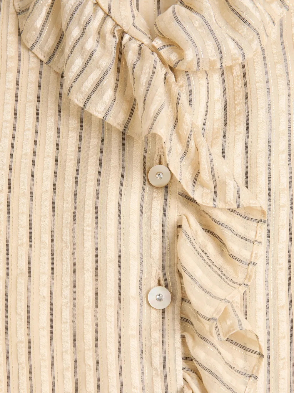 Valentino Metallic Striped Ruffle Button-down Shirt In Neutral