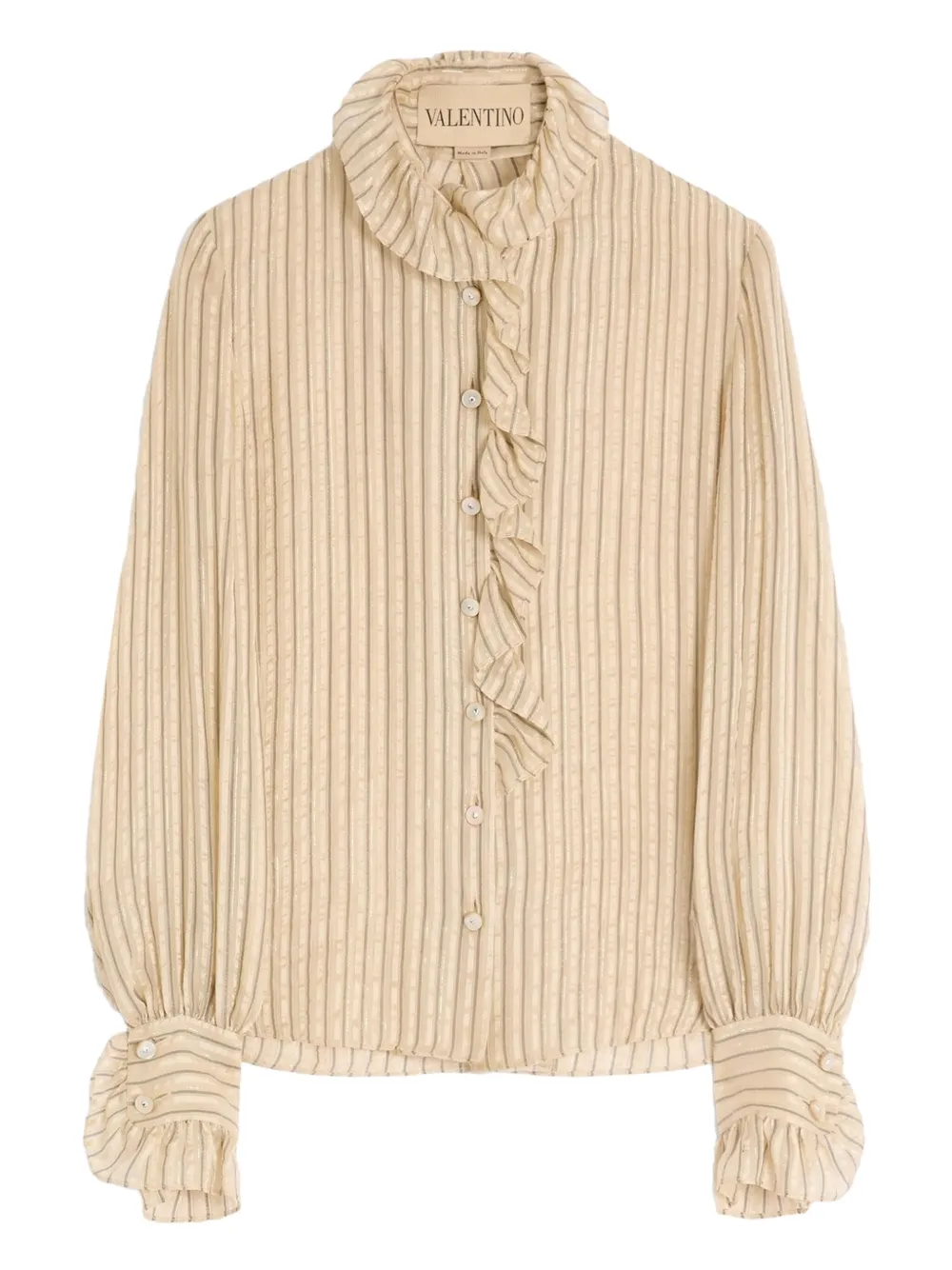 Valentino Garavani ラッフルディテール ストライプ シャツ - ニュートラル Valentino Garavani ラッフルディテール ストライプ シャツ - ニュートラル