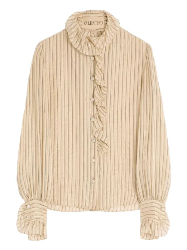 Valentino Garavani Camisa Con Detalle De Volantes y Motivo De Rayas  Neutro FARFETCH PE