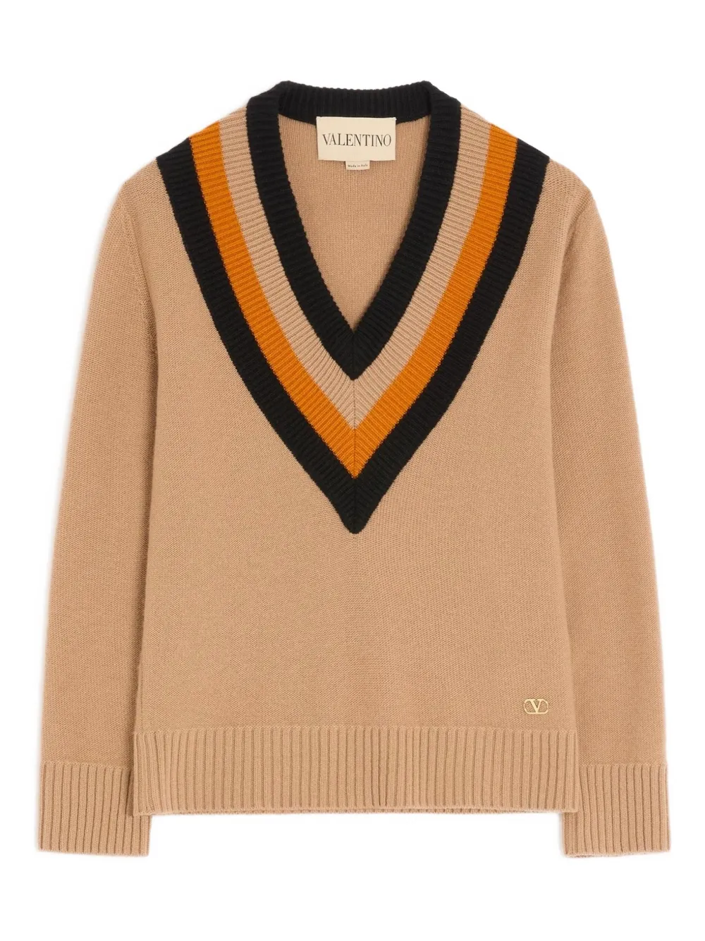 Valentino Chevron-detailed Virgin Wool Sweater In Brown
