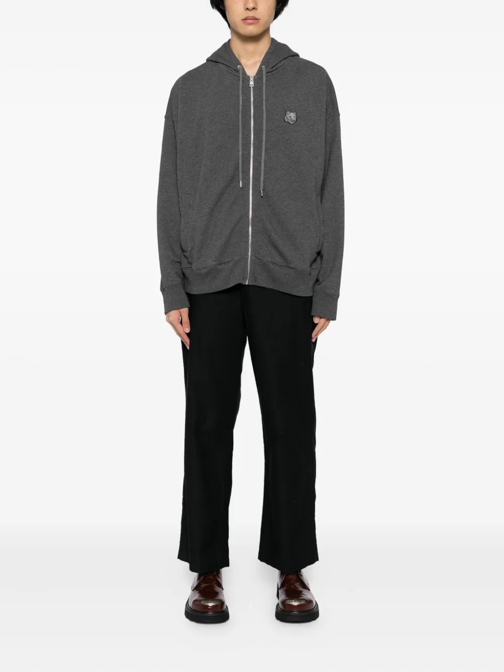 Maison Kitsuné Hoodie met vossenkop-patch Grijs