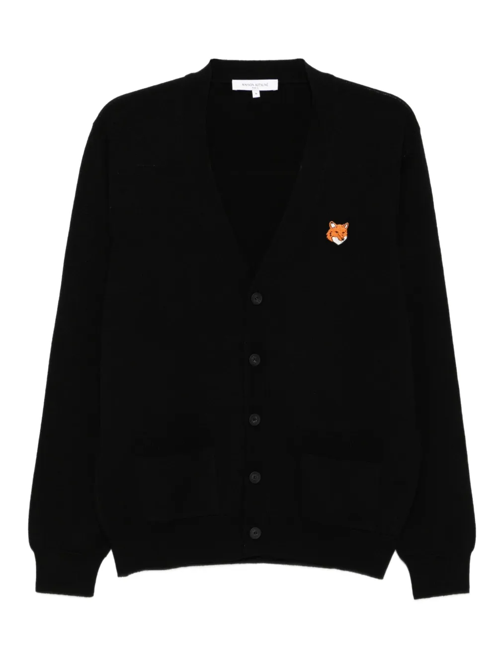 Maison Kitsuné Bold Fox Head パッチ カーディガン - ブラック Maison Kitsuné Bold Fox Head パッチ カーディガン - ブラック