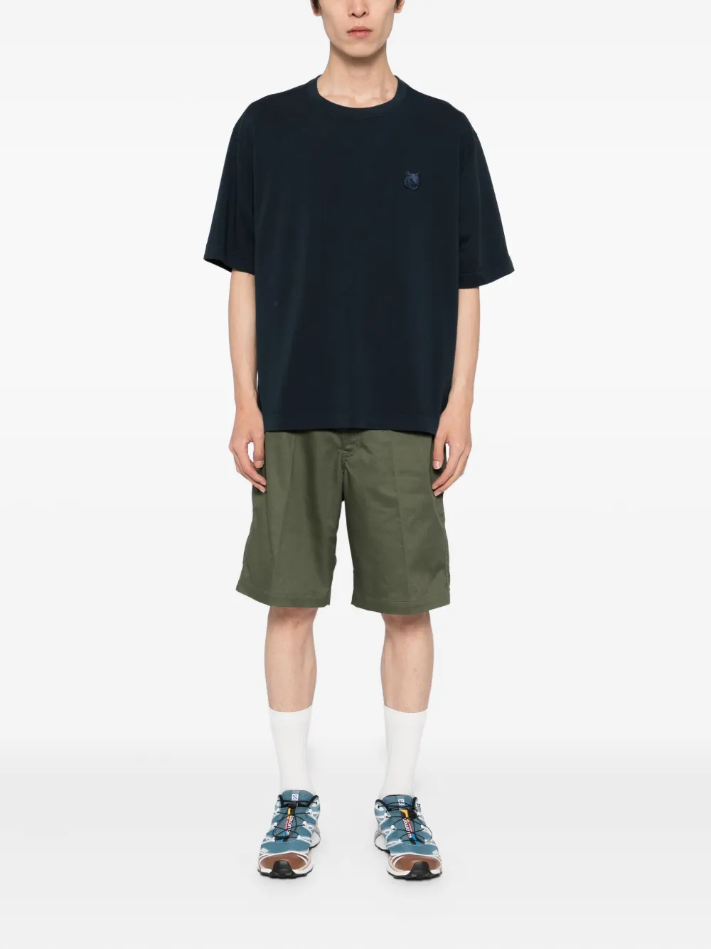 Maison Kitsuné T-shirt met vossenkop-patch - Blauw