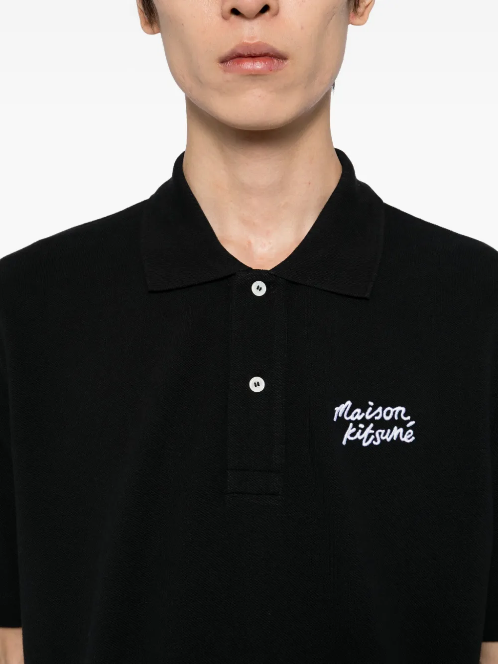 Maison Kitsuné Poloshirt met handschrift Zwart