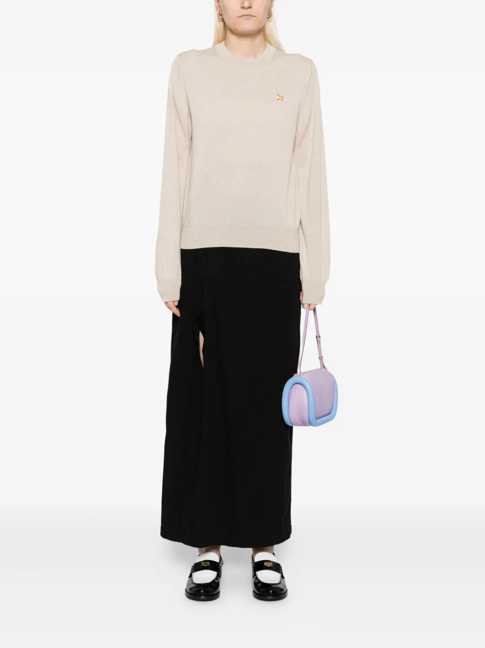 Maison Kitsuné Trui met geborduurd logo Beige