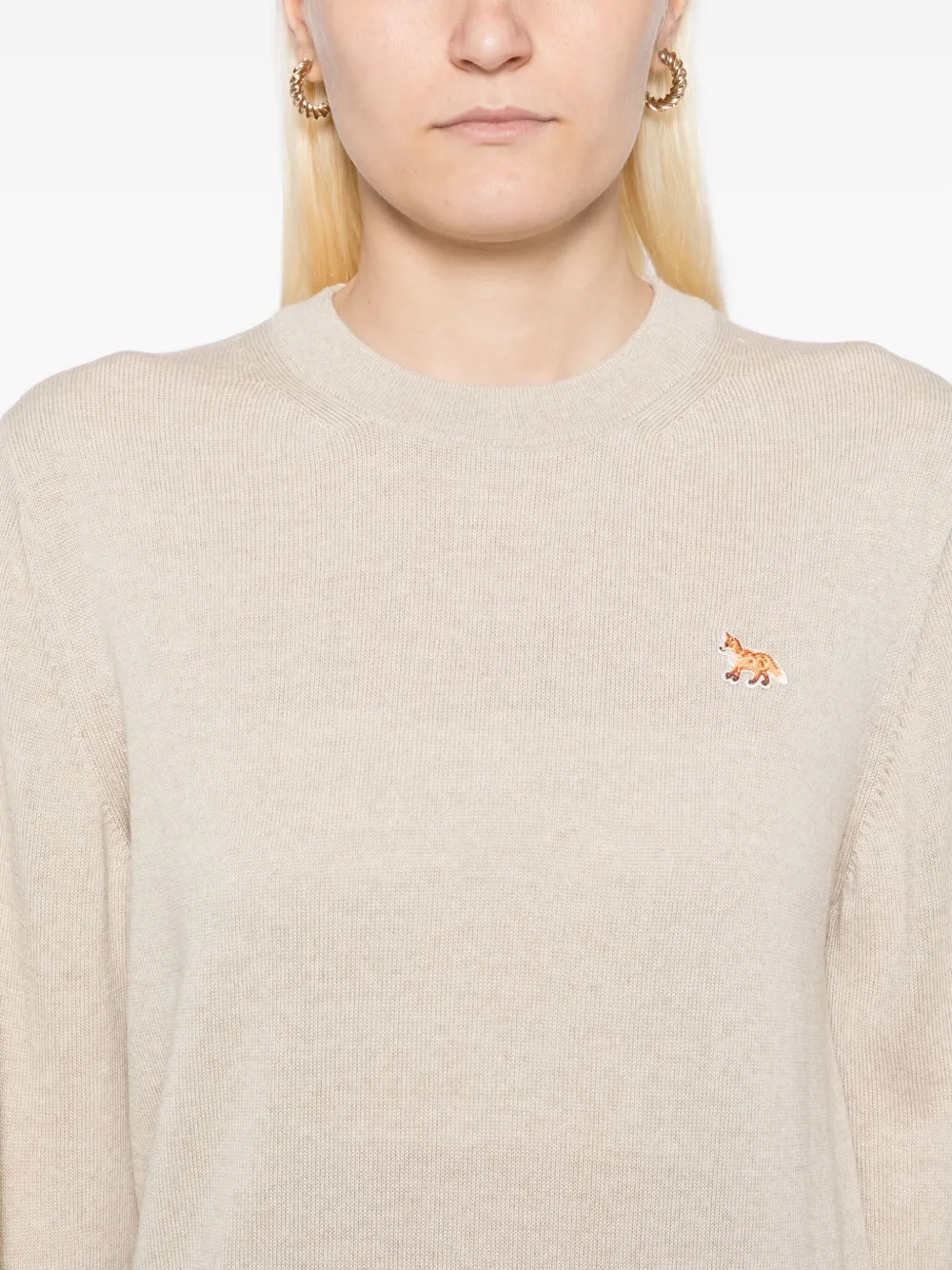 Maison Kitsuné Trui met geborduurd logo Beige
