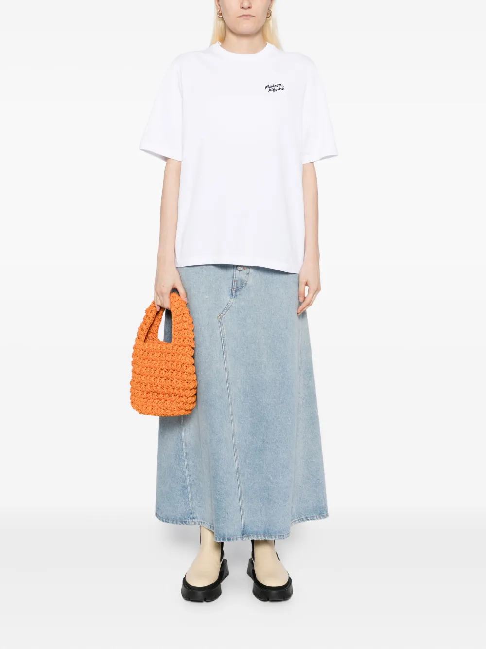 Maison Kitsuné Katoenen T-shirt met geborduurd logo Wit