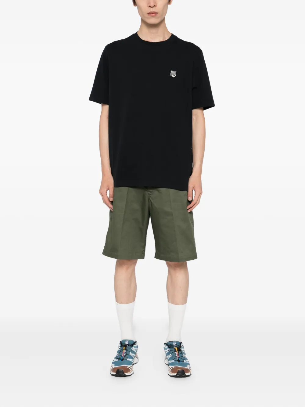 Maison Kitsuné T-shirt met vossenkop-patch - Zwart