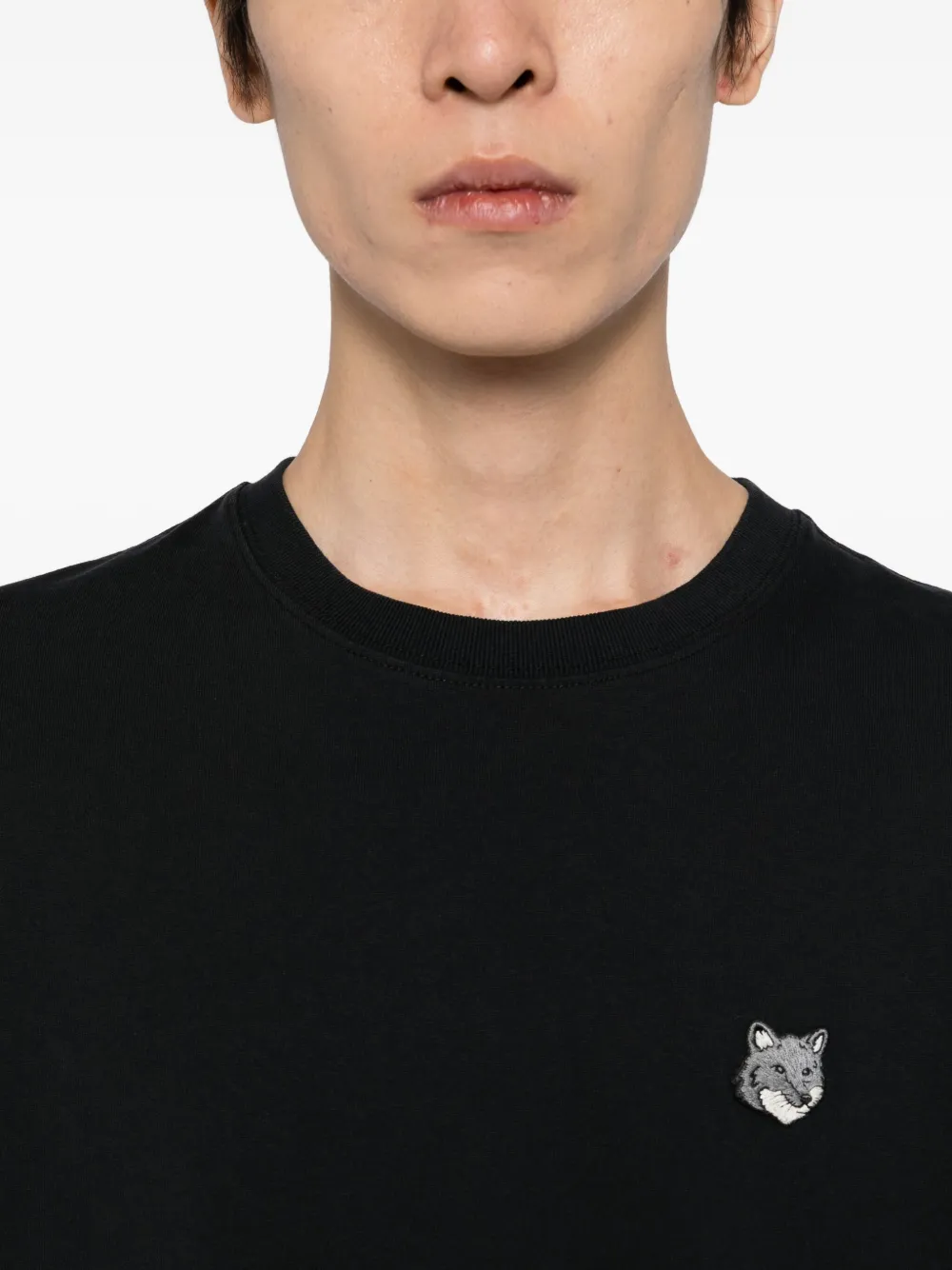 Maison Kitsuné T-shirt met vossenkop-patch Zwart